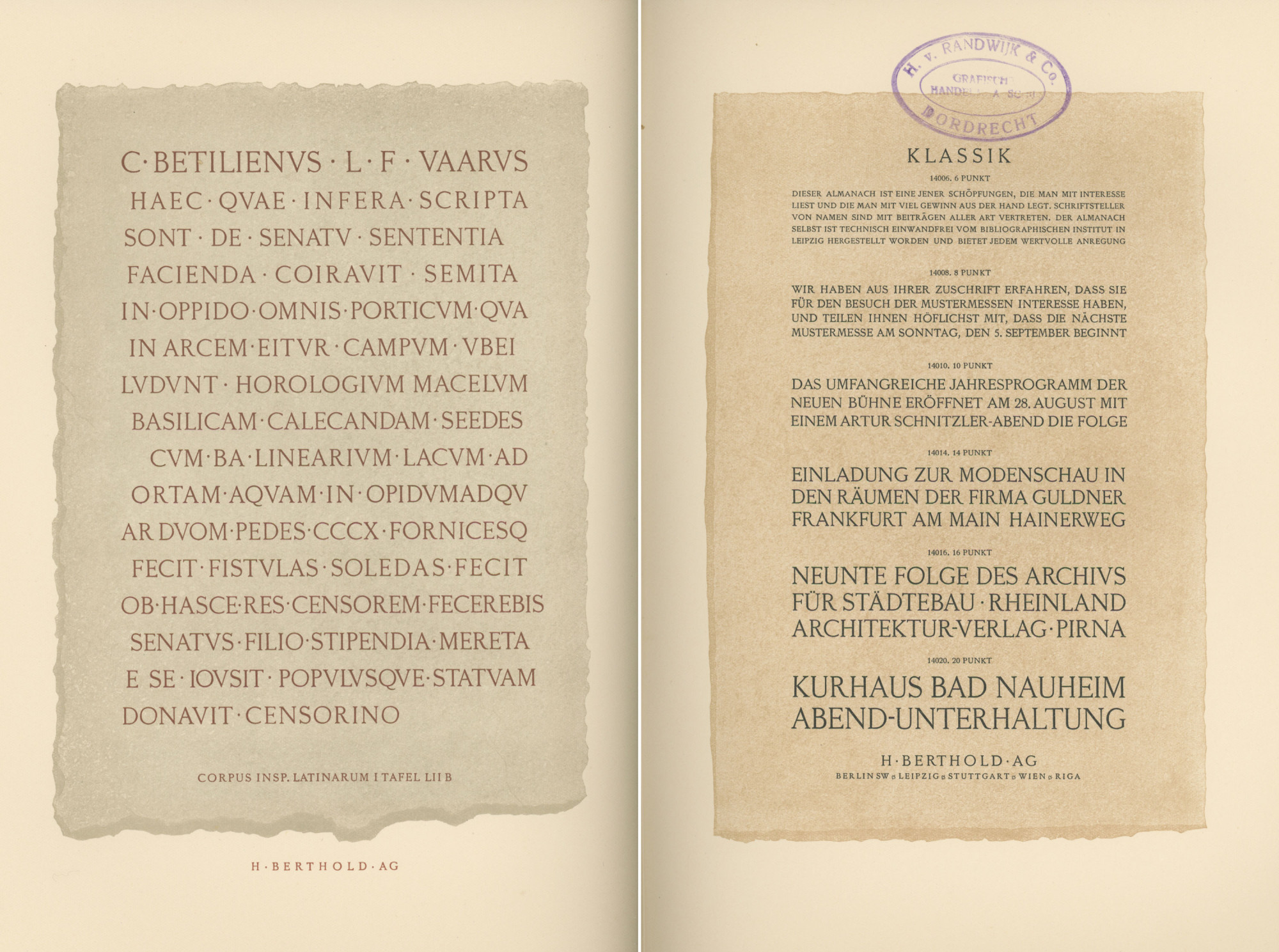 Klassik (Monumental), dans un spécimen publié par la fonderie Berthold, c. 1926