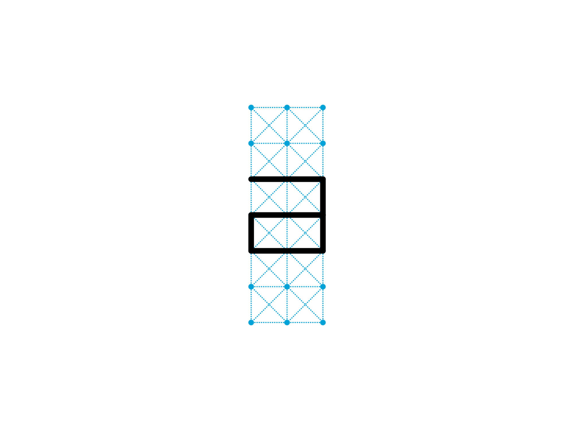 La grille de « quantas » (segments) employée par Hofstadter et son équipe pour dessiner les gridfonts.